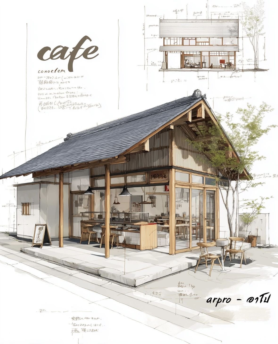 A cabin clad in stacked logs serving as a take-away coffee bar