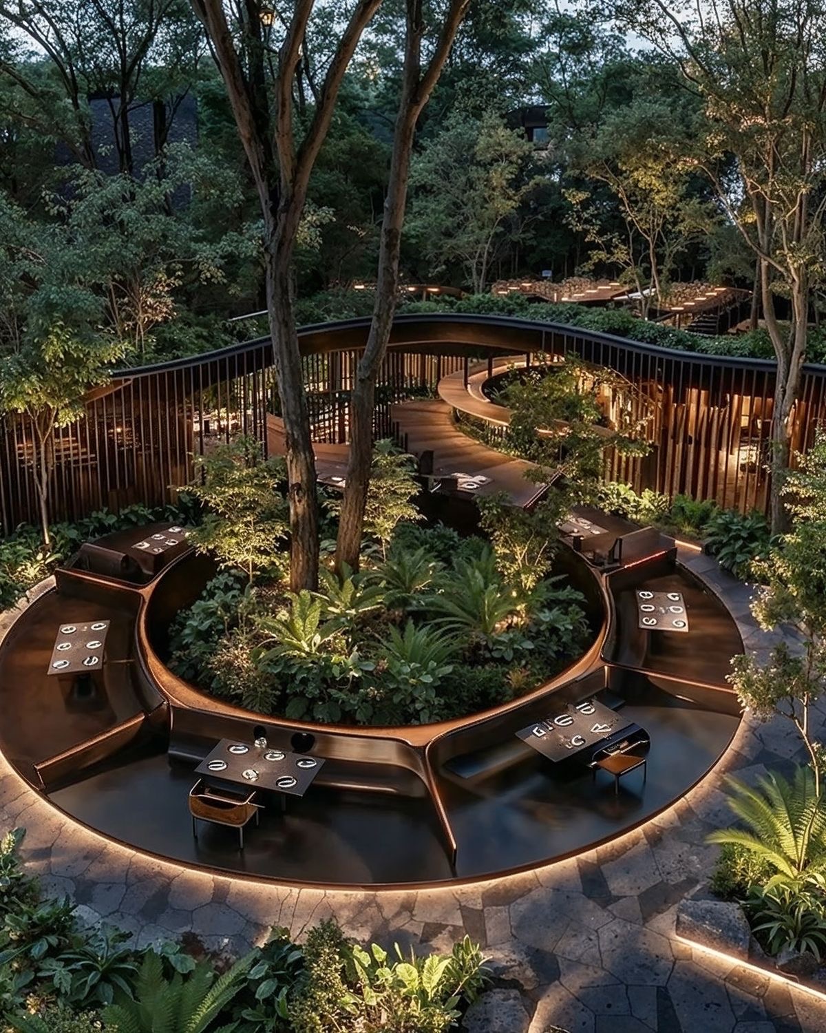 An outdoor shower framed by tall driftwood poles